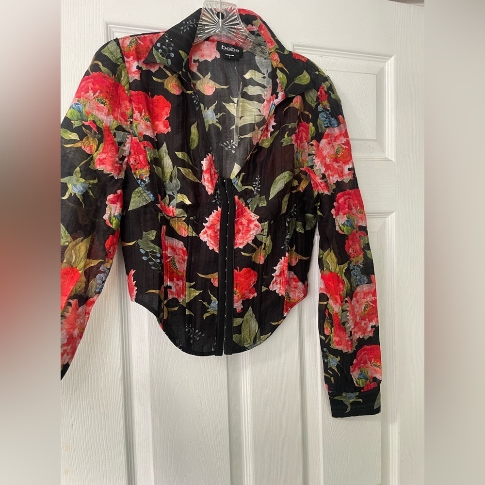 BEBE Sheer Flower Print Corset Blouse (NWT) - Picture 2 of 8
